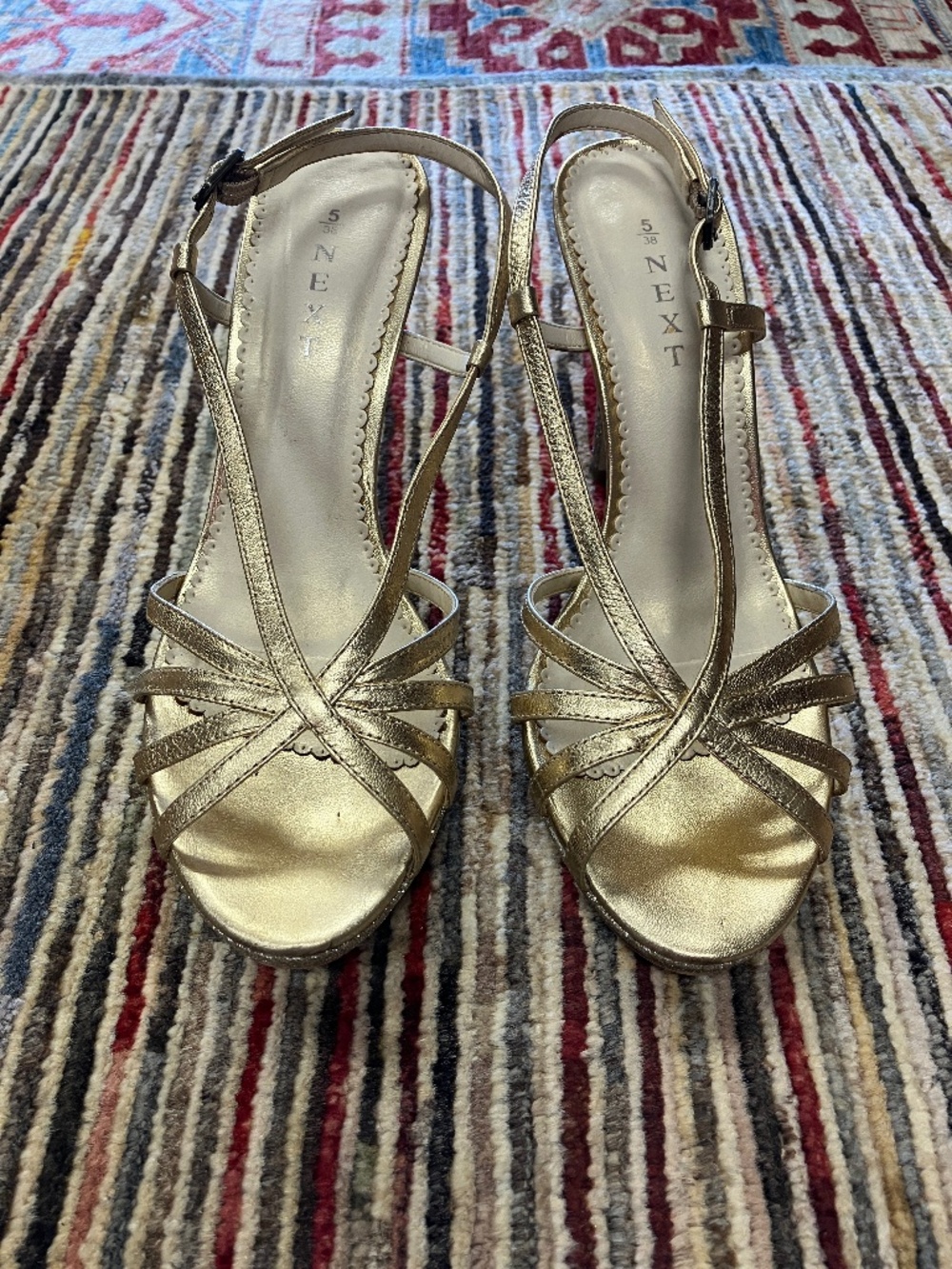 Women's Next Gold Satin & Glitter Open Toes Classic Heels USA 7